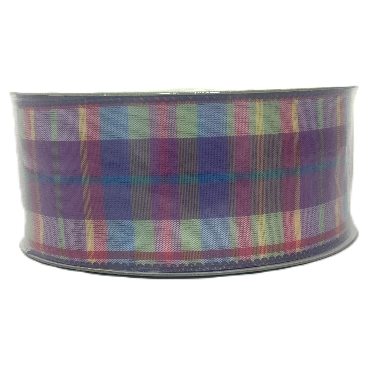 Plaid Purple Pink Teal White - 2.5” x 50 yds - Wire Edged Premium Ribbon