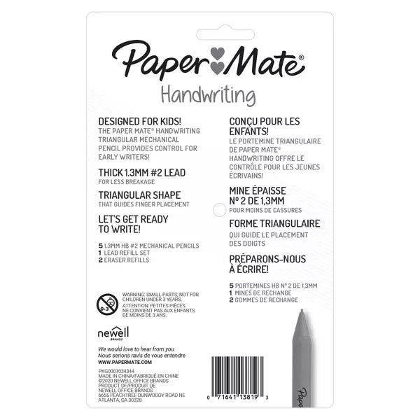 Paper Mate Handwriting pencil packaging with product details on a white background