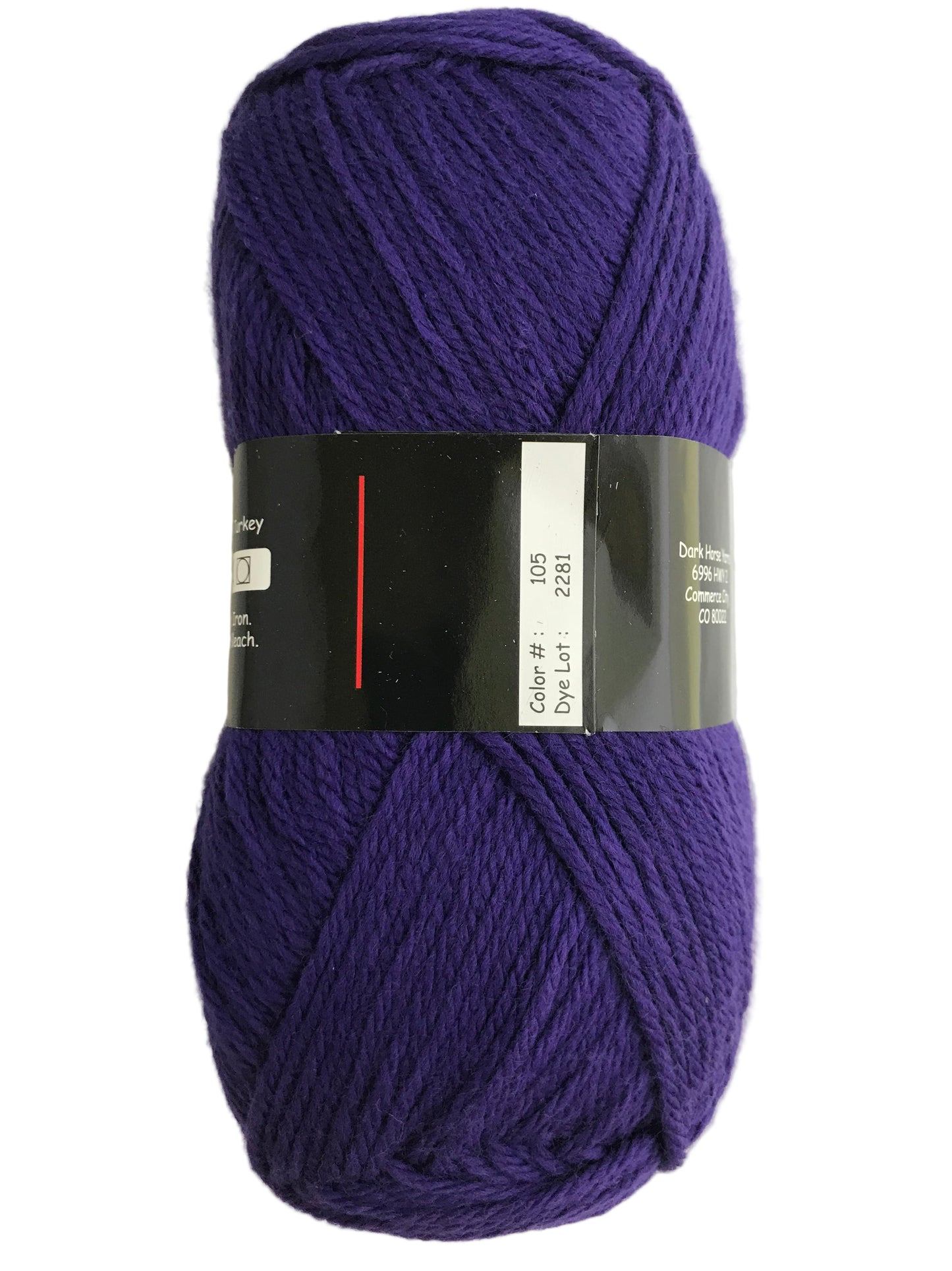 Purple yarn ball with a label on a white background