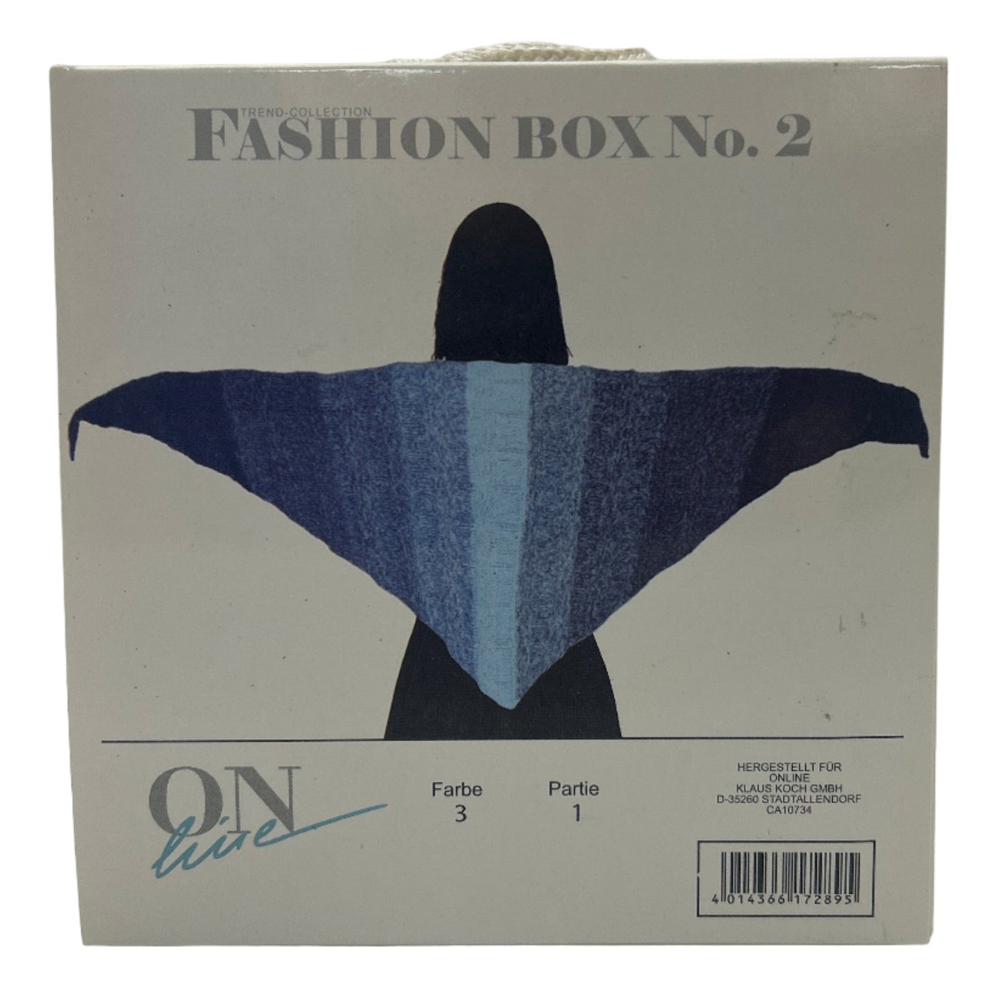 Fashion box with a blue and black pattern on a beige background