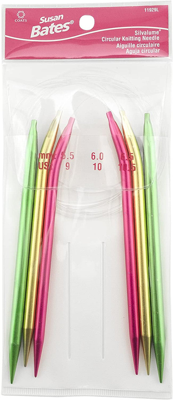 Susan Bates 29" Silvalume Circular Medium Knitting Needle Set - Size 9, 10, 10.5
