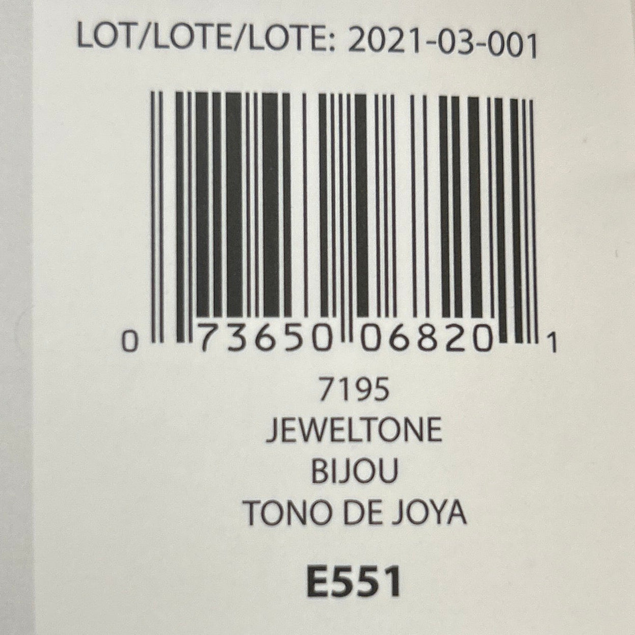 Barcode and product information label on a white background