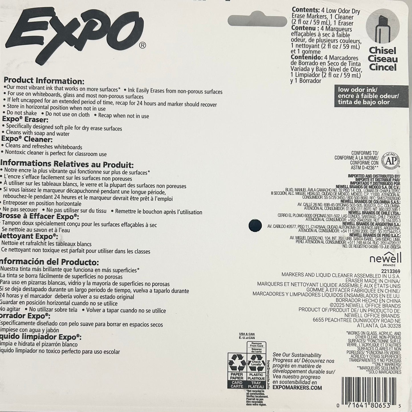 Back of Expo marker packaging with product information and branding.