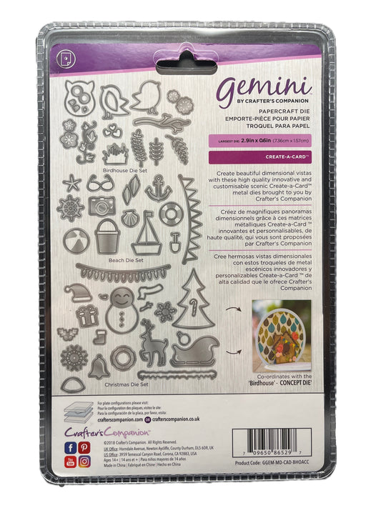 Packaging of Gemini by Crafter's Companion die set with various shapes and designs on a white background.