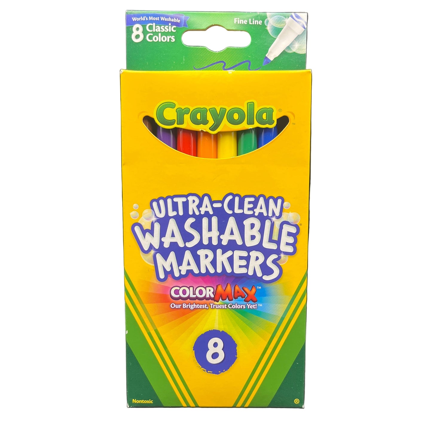 Crayola Ultra-Clean Washable Markers packaging with 8 markers on a white background