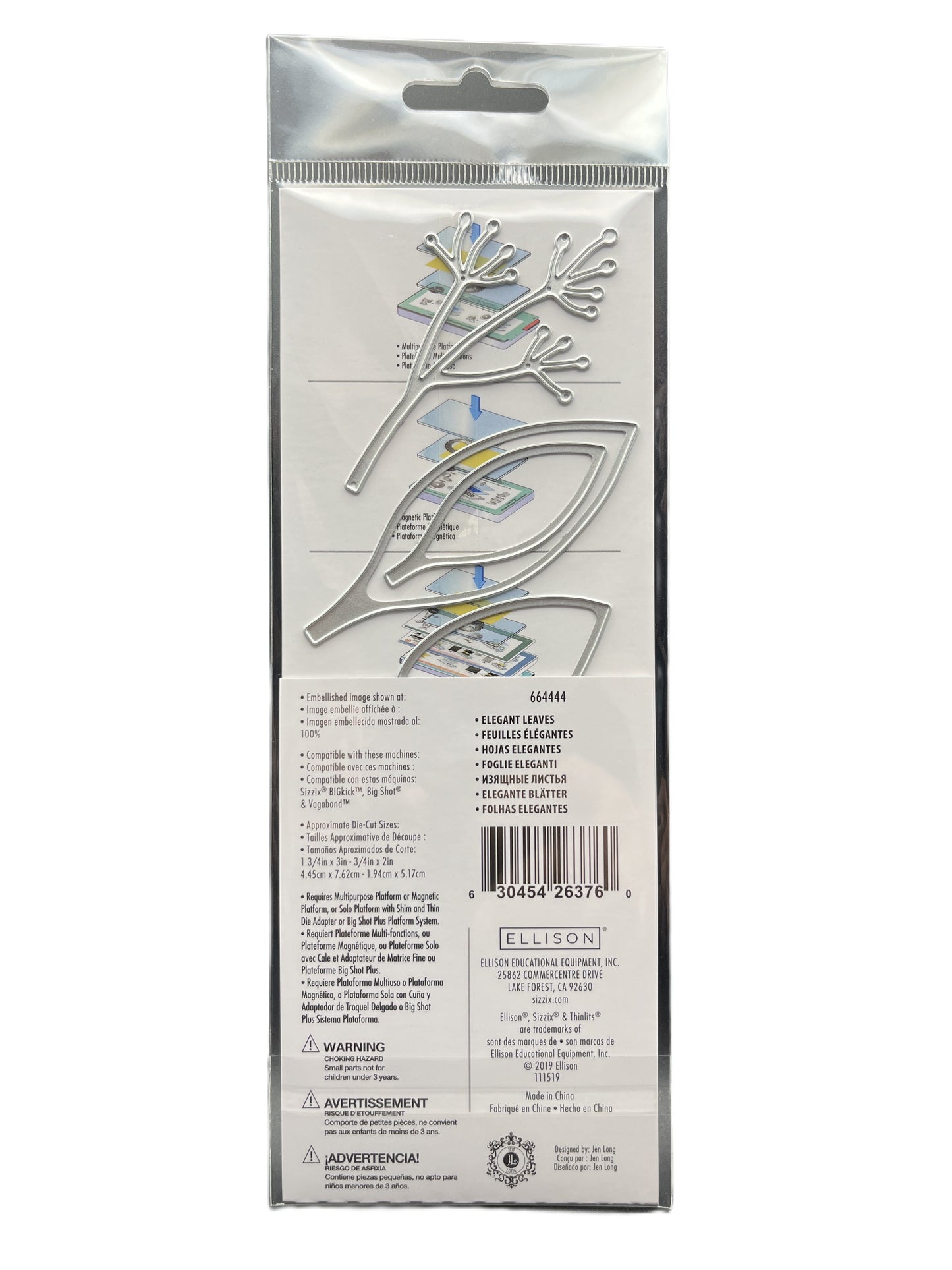 Packaged metal die set with floral designs on a white background