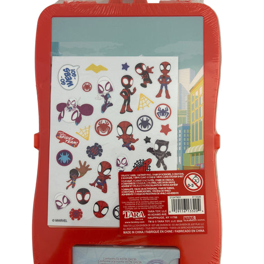 Spider-Man themed sticker set in red packaging with character illustrations on a white background