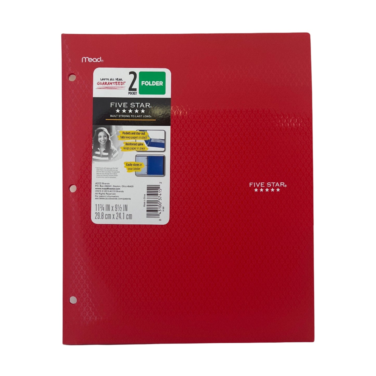 Red notebook with a label on a white background