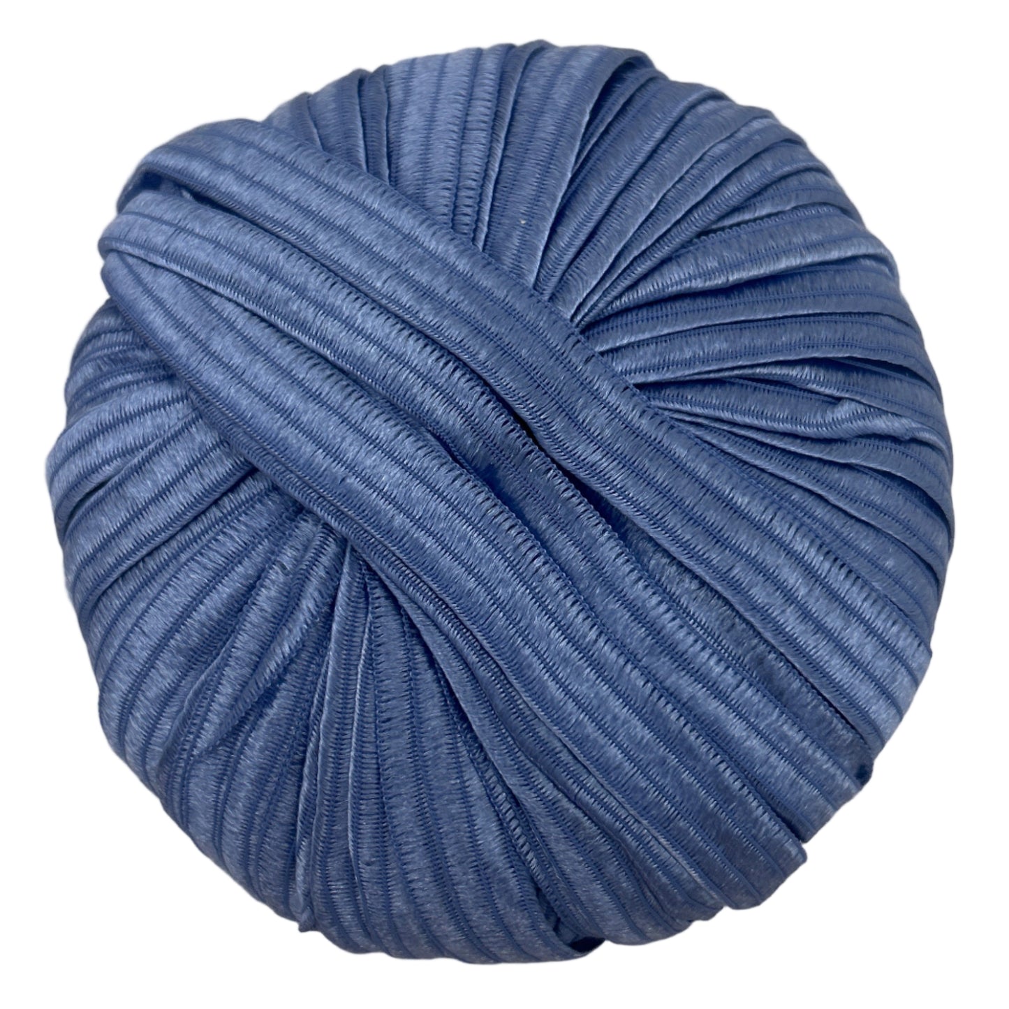 Blue skein of yarn on a beige surface