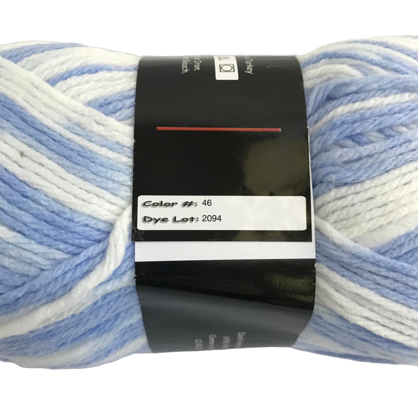 Ball of yarn with a label on a white background