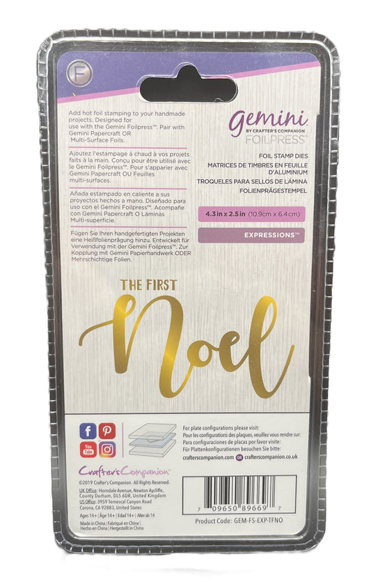 Packaging of Gemini paper craft product with 'The First Noel' design on a white background