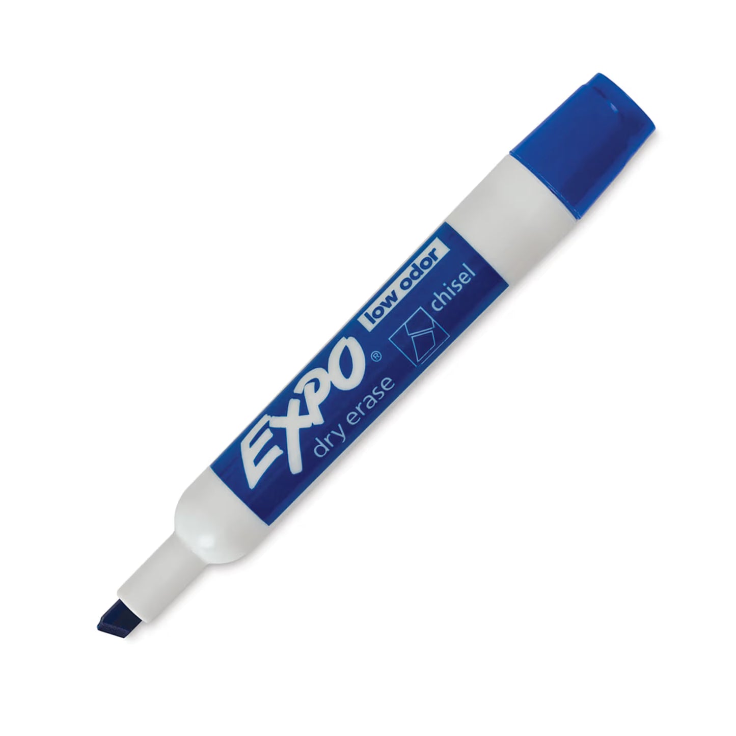 Blue Expo dry erase marker on a white background