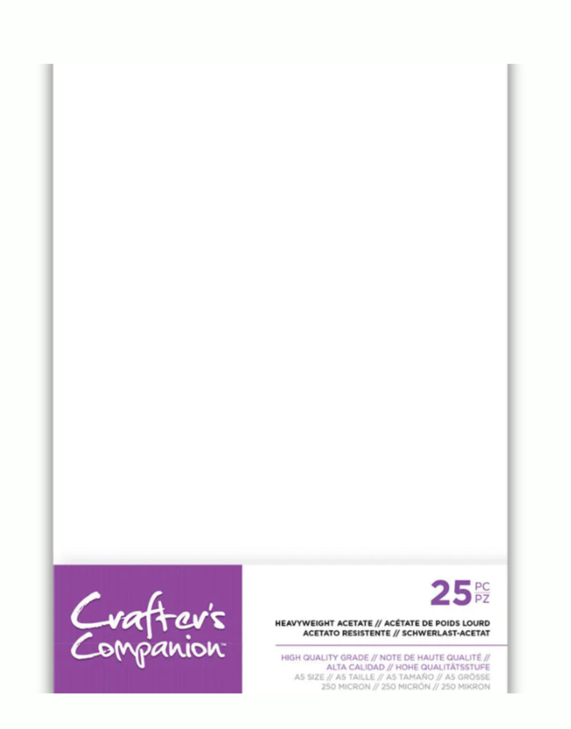 Packaging of Evafter's Companion heavyweight acetate sheets with a purple label on a white background.
