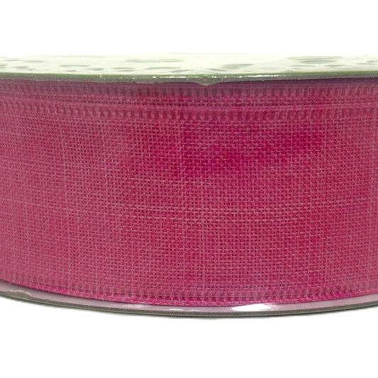Bright Pink Linen Look - 1.5” x 50 yds - Wire Edged Premium Ribbon