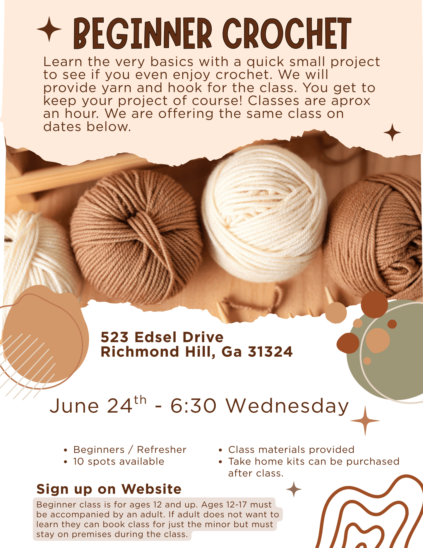 Beginner Crochet Class - Wed June 24th 6:30