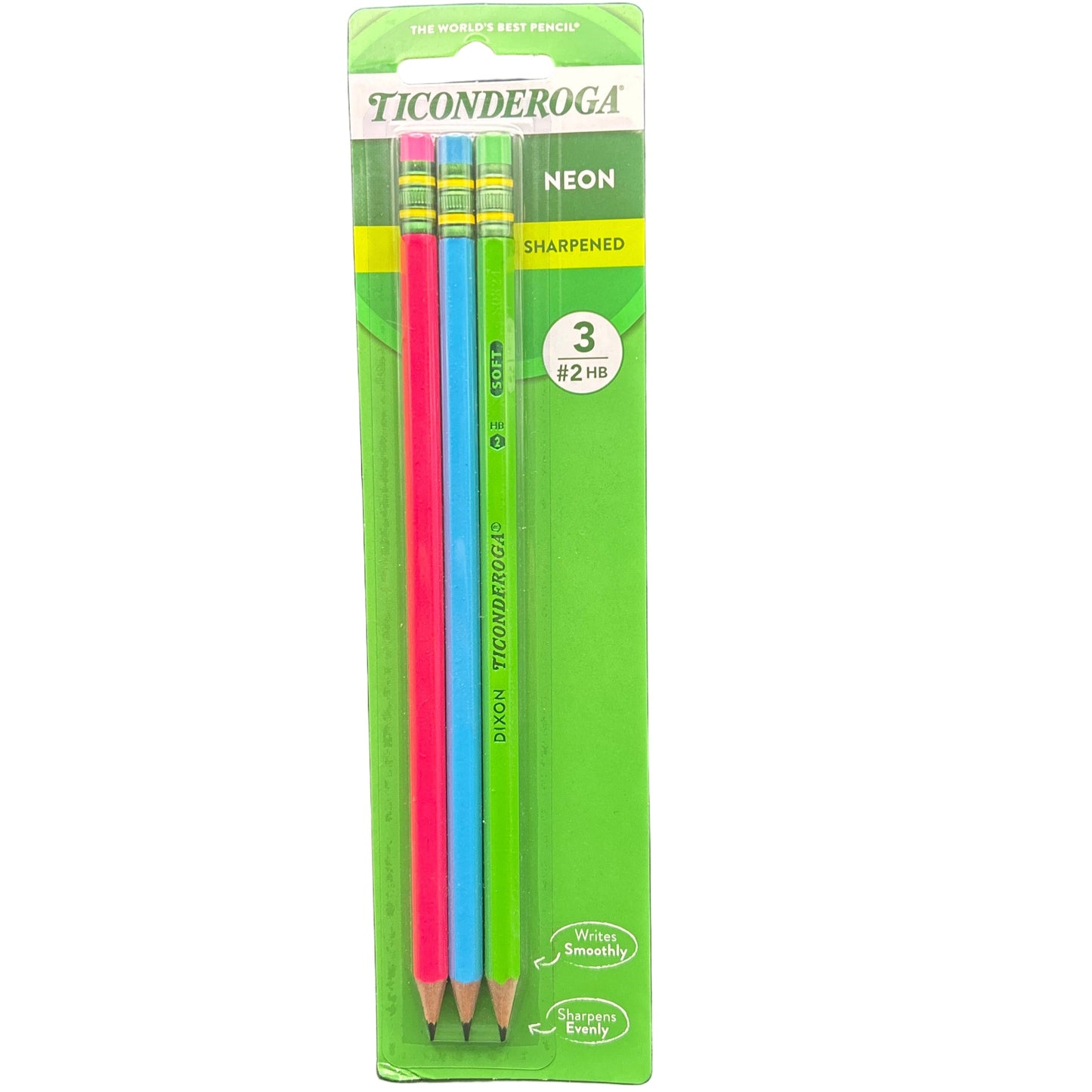 Pack of Ticonderoga neon colored pencils on a white background