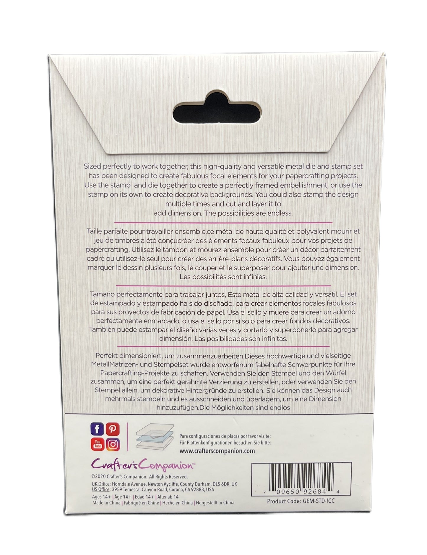 Back of a product packaging with text and branding on a white background