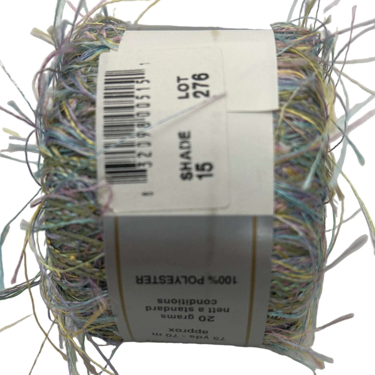 Spool of multicolored thread with a label on a white background