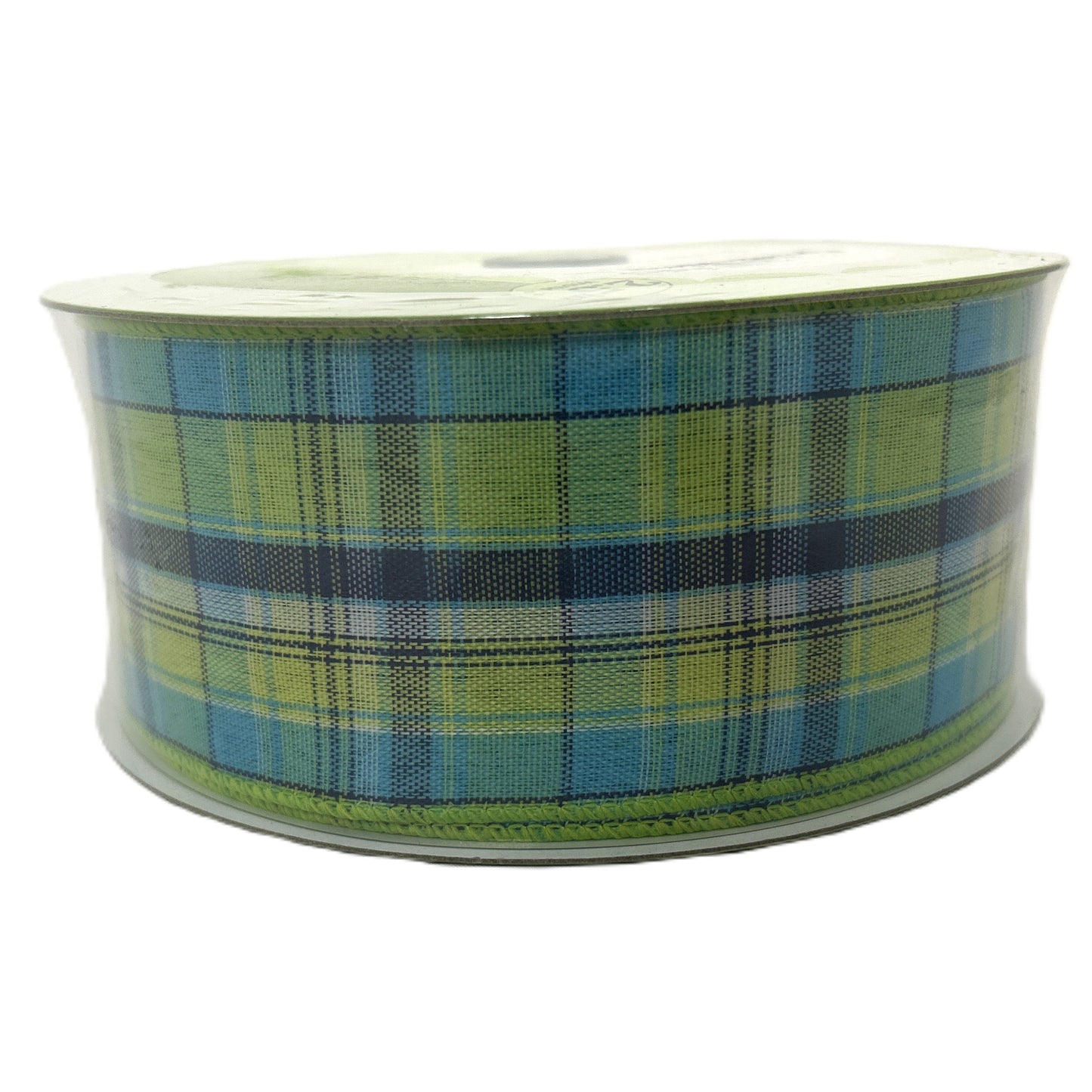 Coastal Plaid Teals & Green - 2.5” x 50 yds - Wire Edged Premium Ribbon