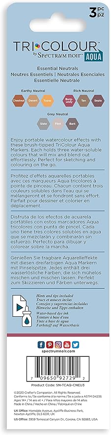 Tricolour SpectraMist Aqua watercolor marker set packaging with color swatches and branding.