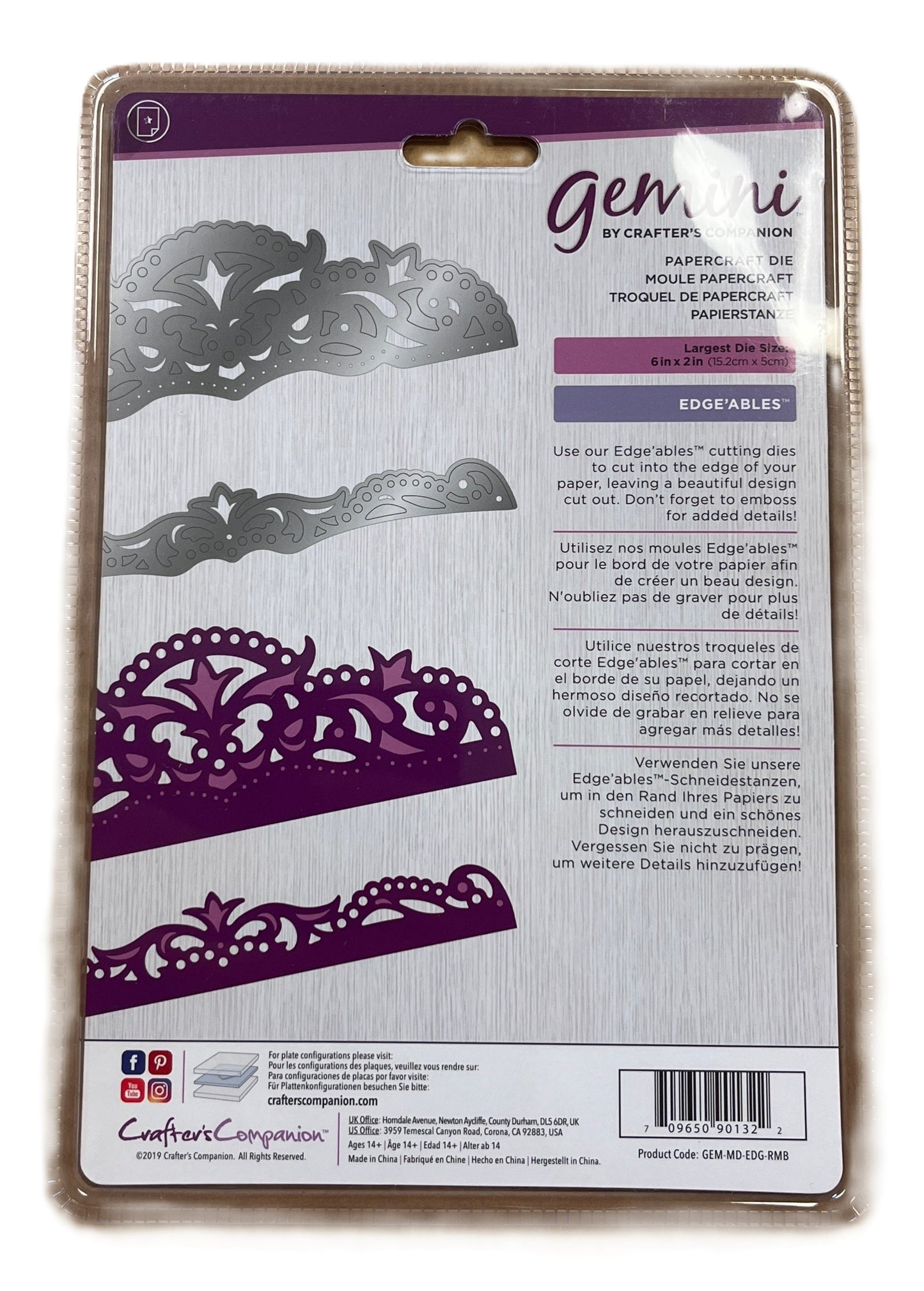 Packaging of Gemini by Crafter's Companion die-cutting tool with decorative designs on a white background.