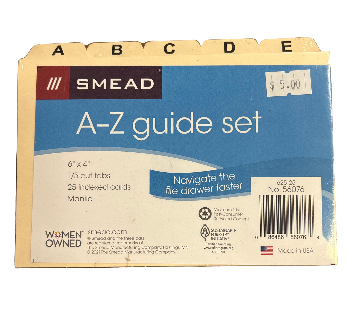 Smead A-Z guide set packaging on a wooden surface