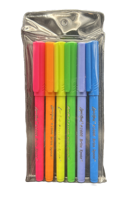 Set of colorful markers in a clear plastic case on a white background