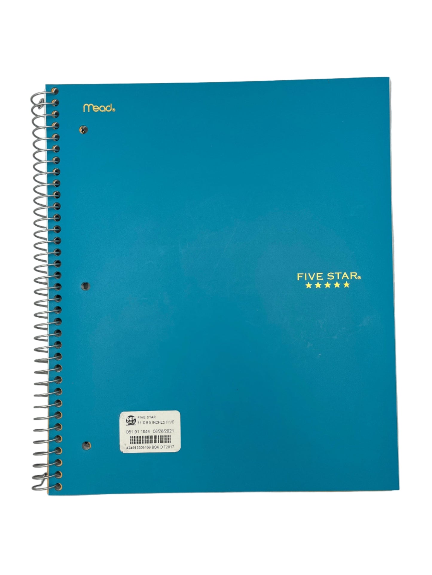 Blue Five Star notebook on a light gray background