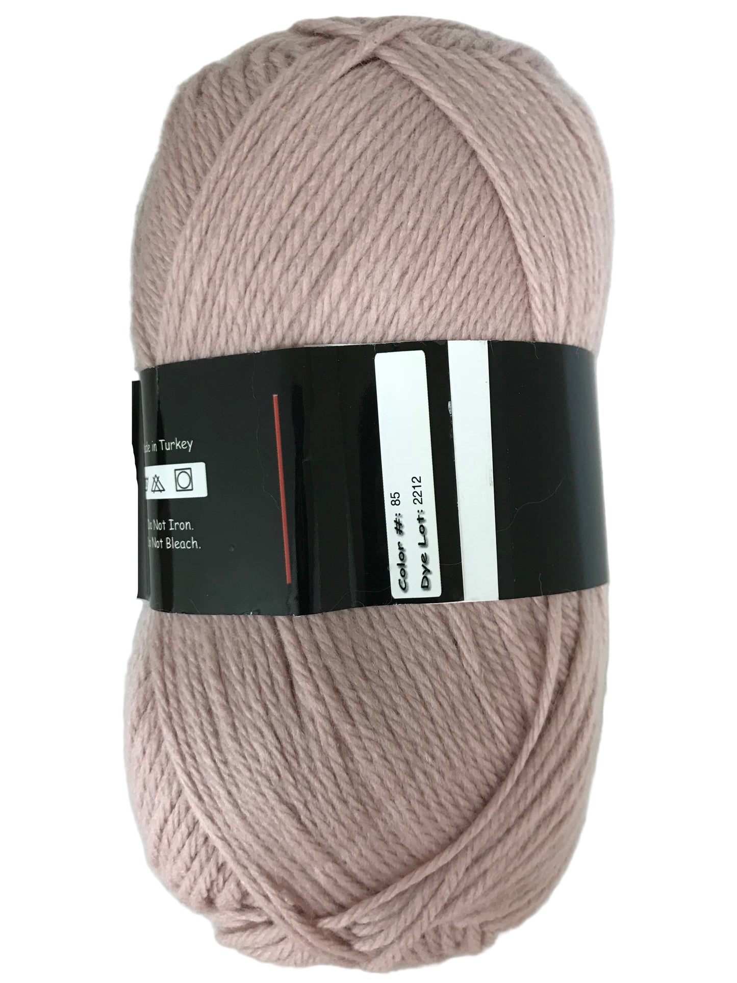 Ball of pink yarn with a label on a white background