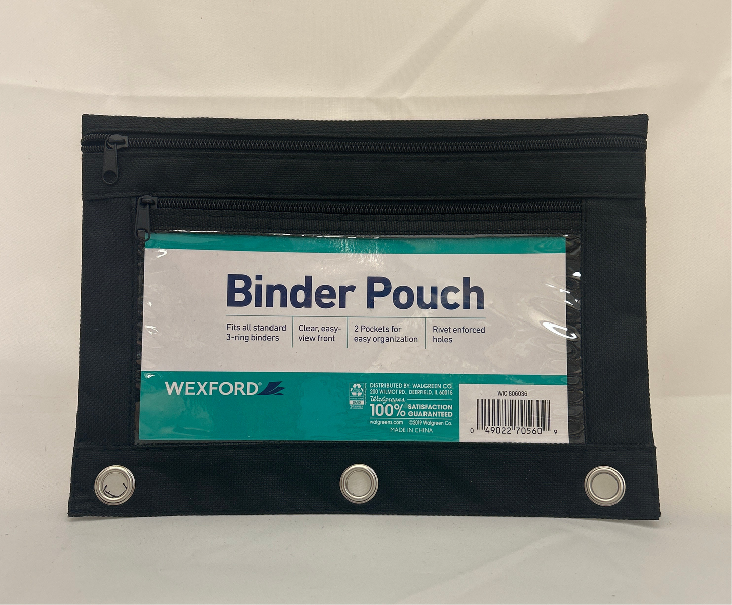 Black binder pouch with Wexford label on a white background