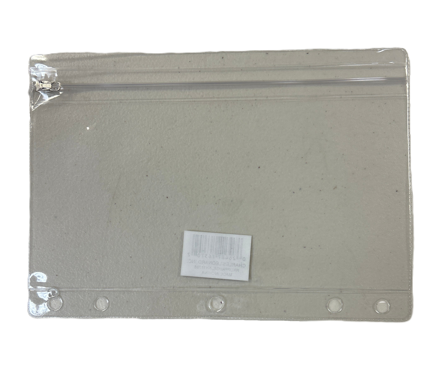 Gray pouch with a clear zipper on a white background