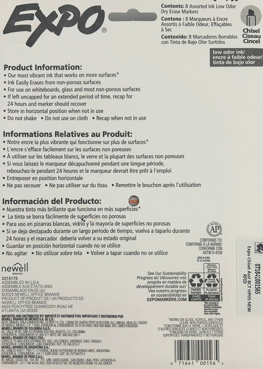 Back of Expo product packaging with text and branding