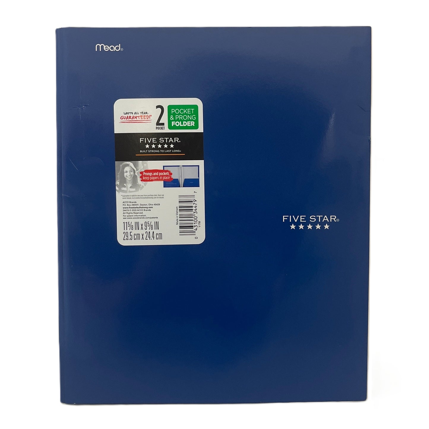 Blue Five Star folder with a label on a white background