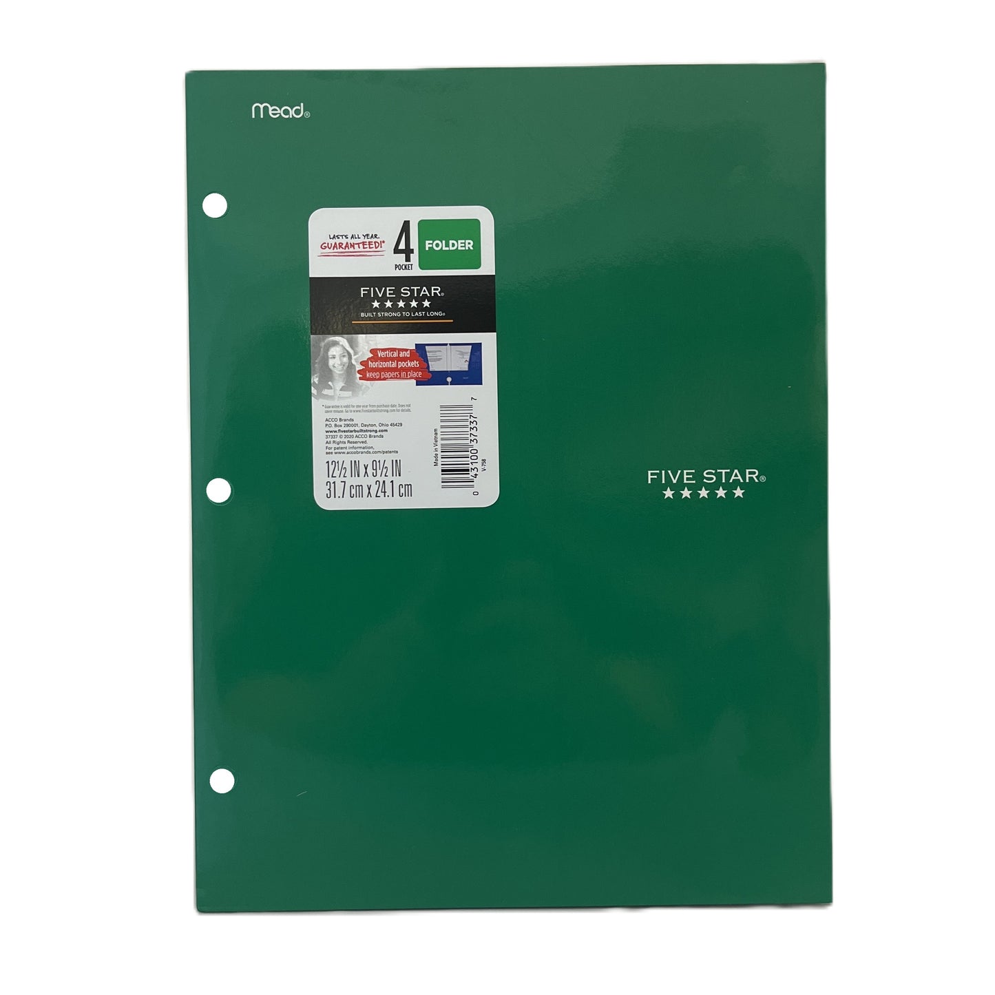 Green Five Star folder with Mead branding on a white background