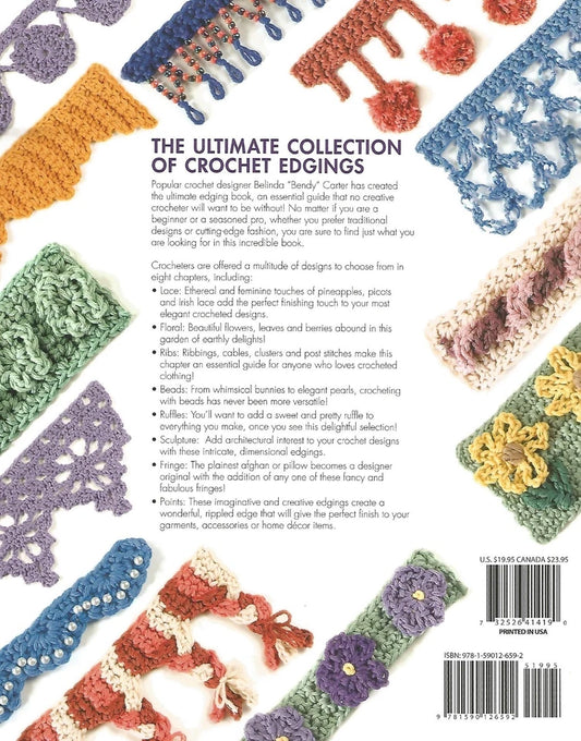 Collection of crochet edgings with text on a white background