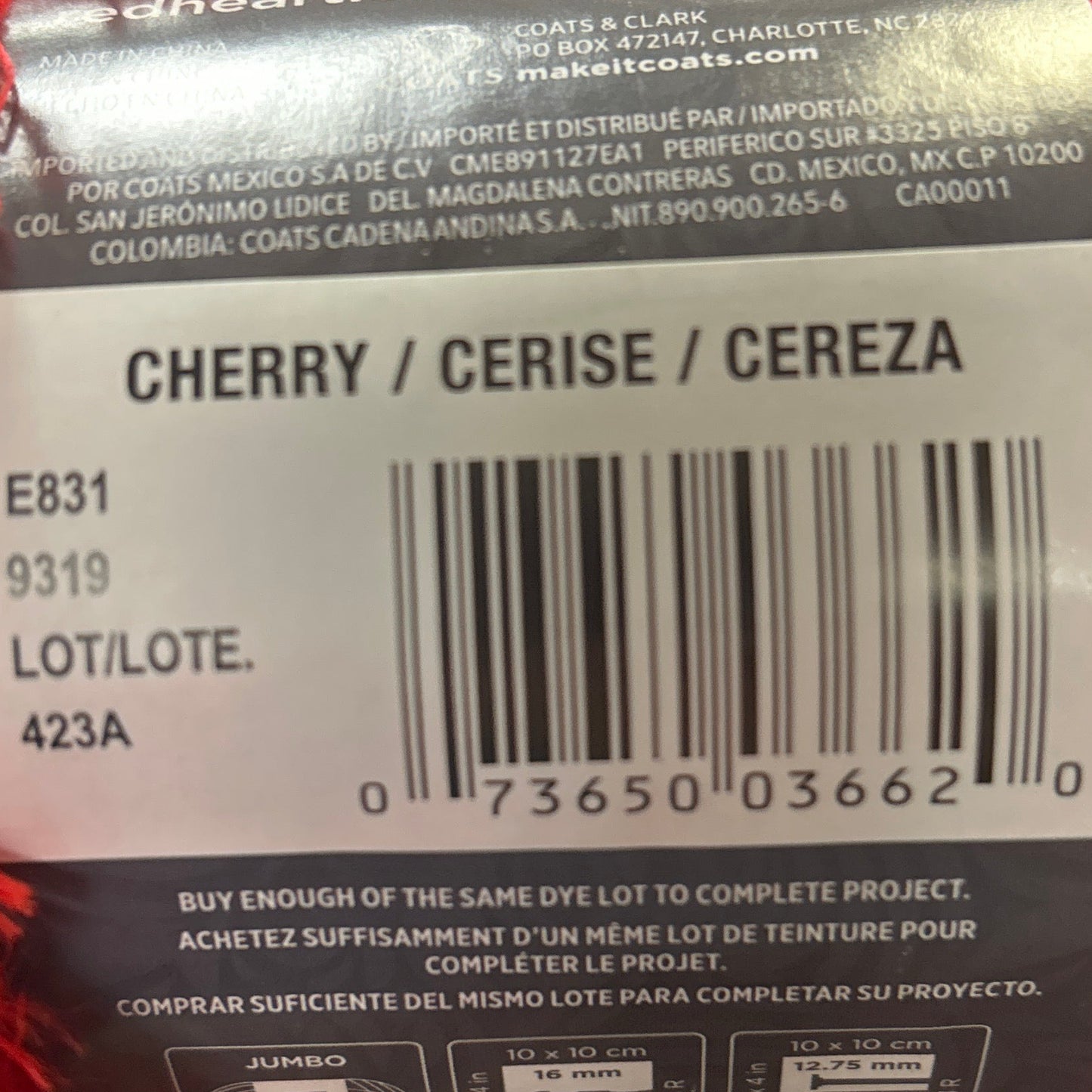 Red Heart Fur Yarn Skein - Cherry Red