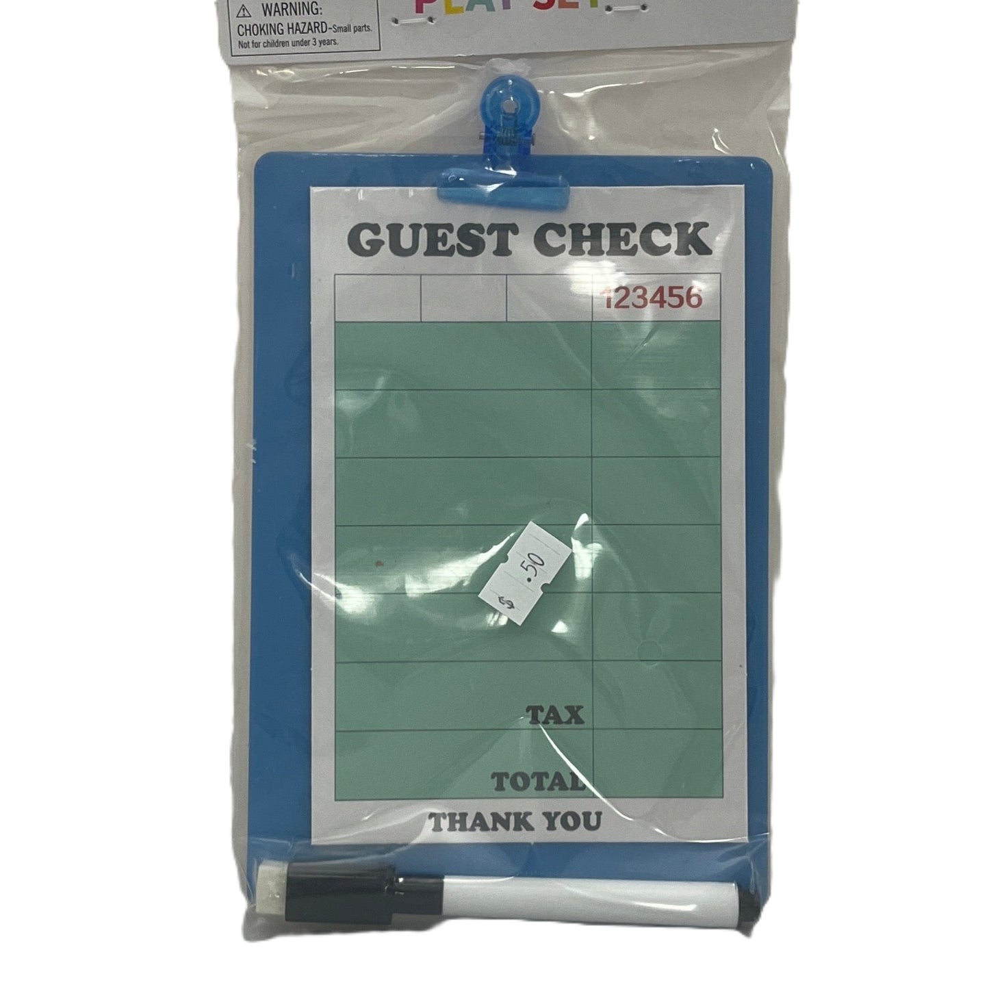 Guest check board with pen in clear packaging