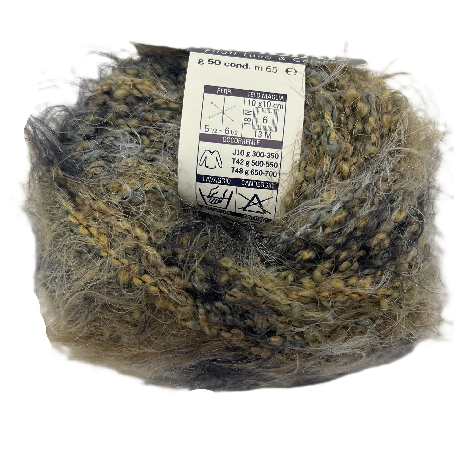 Ball of yarn with a label on a white background