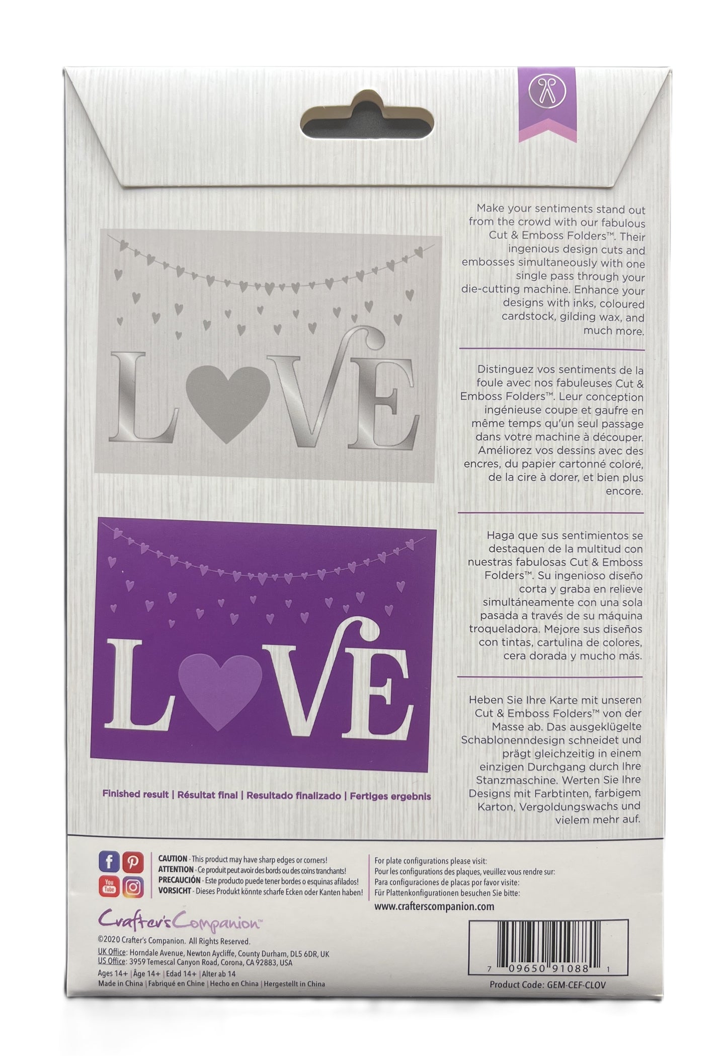 Cardboard packaging with 'LOVE' design and purple heart on a white background