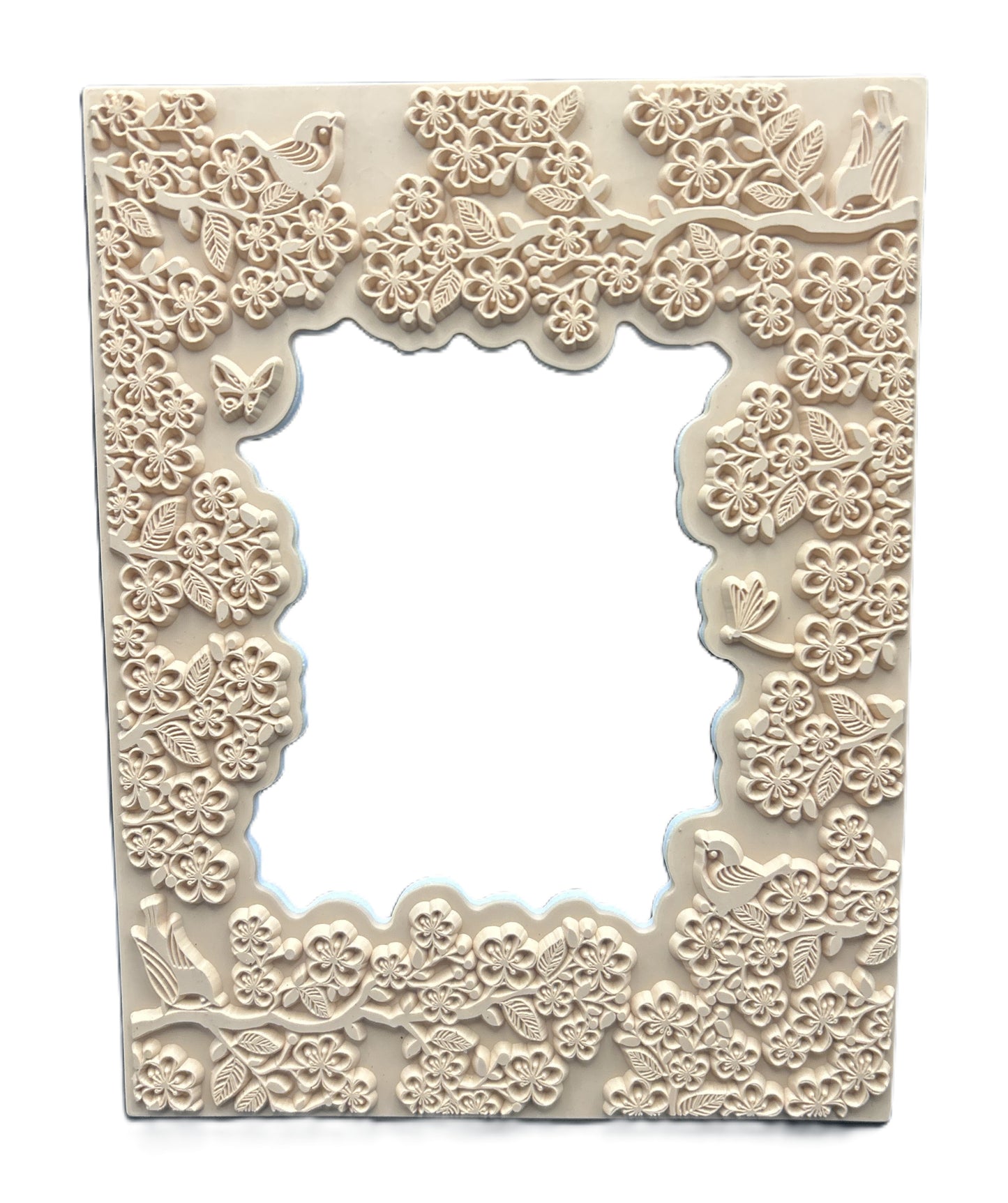 Decorative frame with floral and bird patterns on a white background