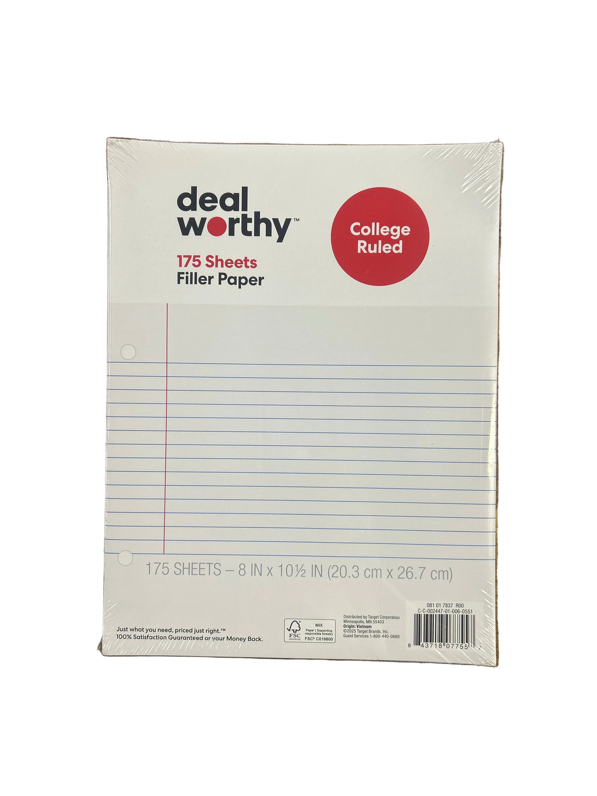 Filler Paper College Ruled - 175 Sheets