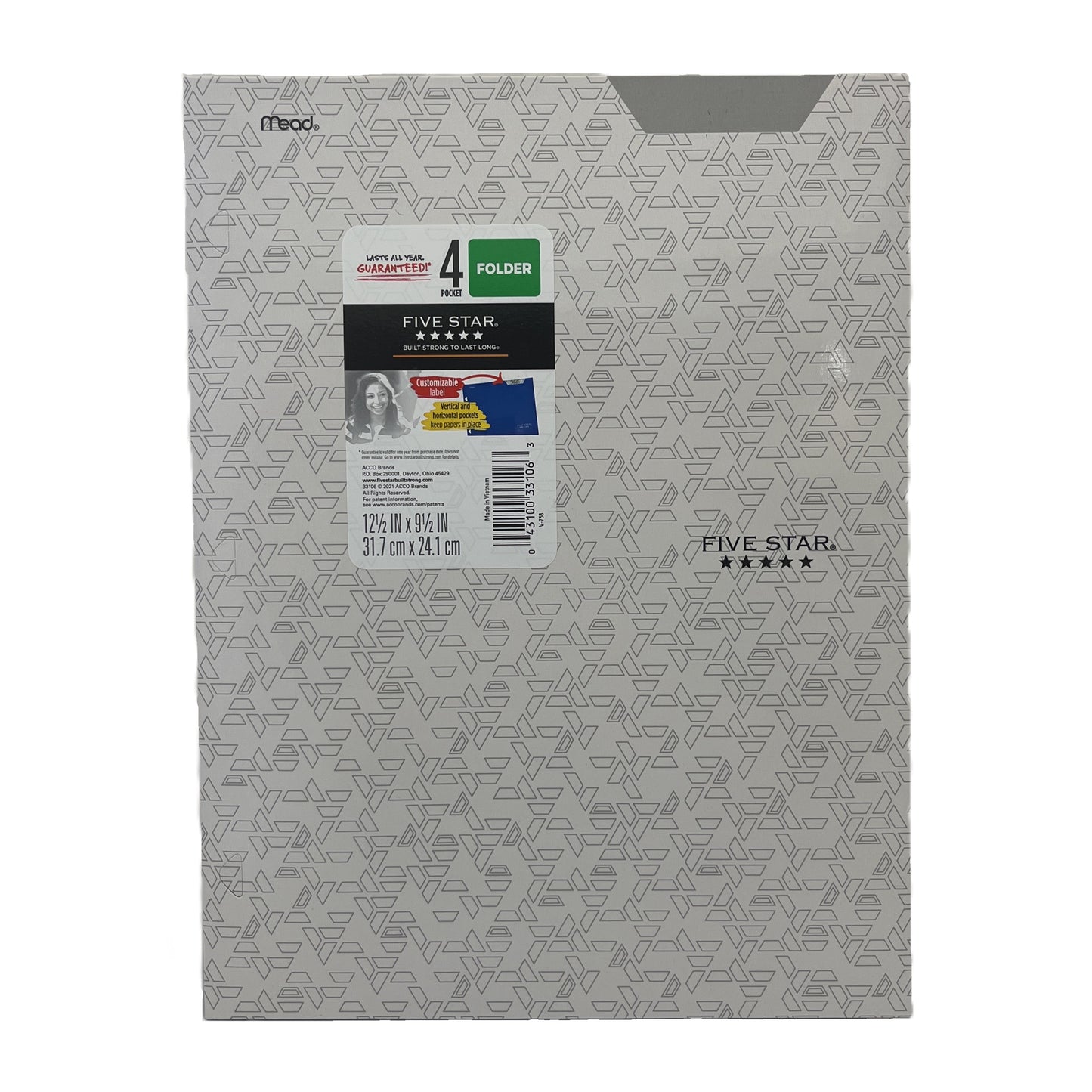 Five Star folder with geometric pattern on a white background