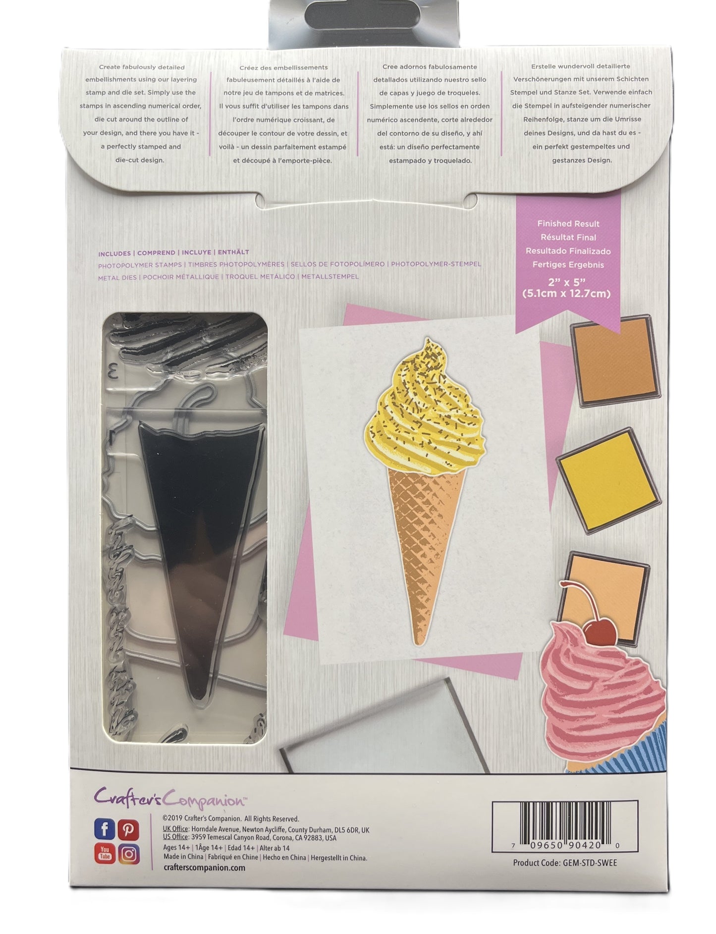 Packaging of a die-cutting set with ice cream cone and related items.