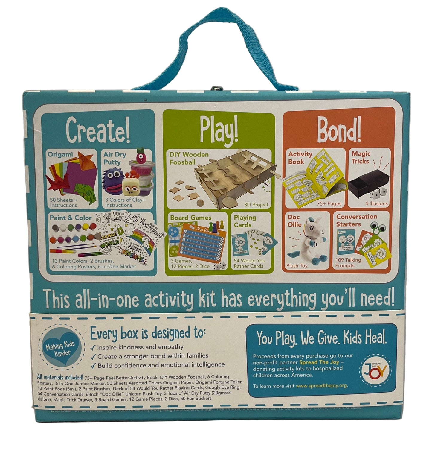 All-in-one activity kit with various activities on a white background