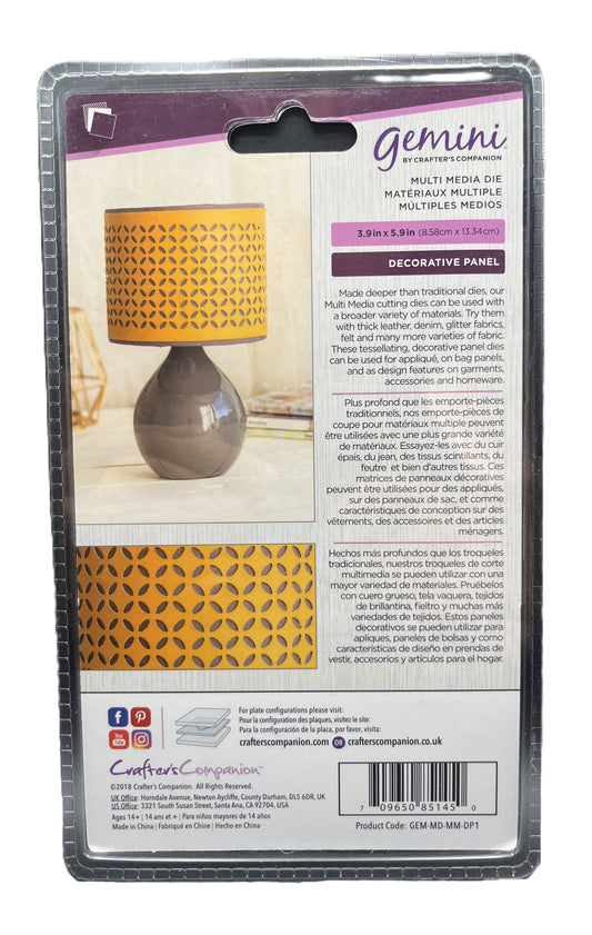 Packaging of a decorative panel with a lamp design on a white background