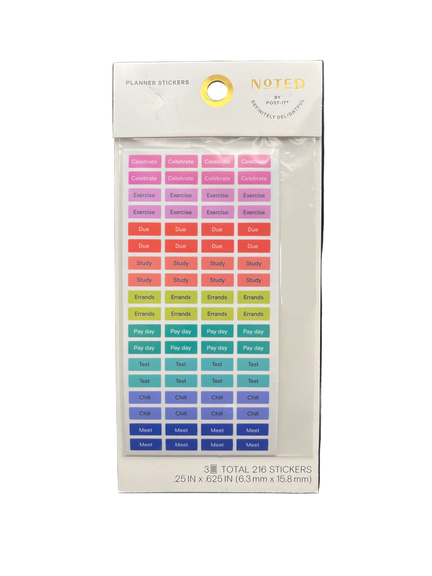 Packaging of colorful stickers with a brand label on a dark background