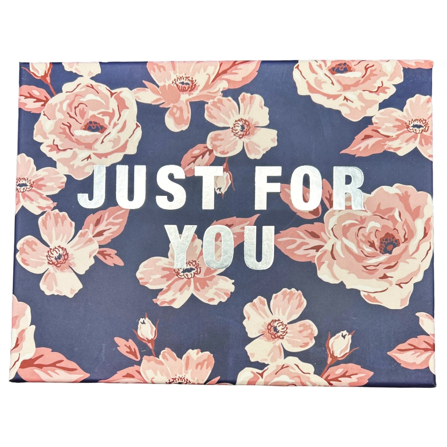 Floral patterned product with 'Just For You' text on a blue background