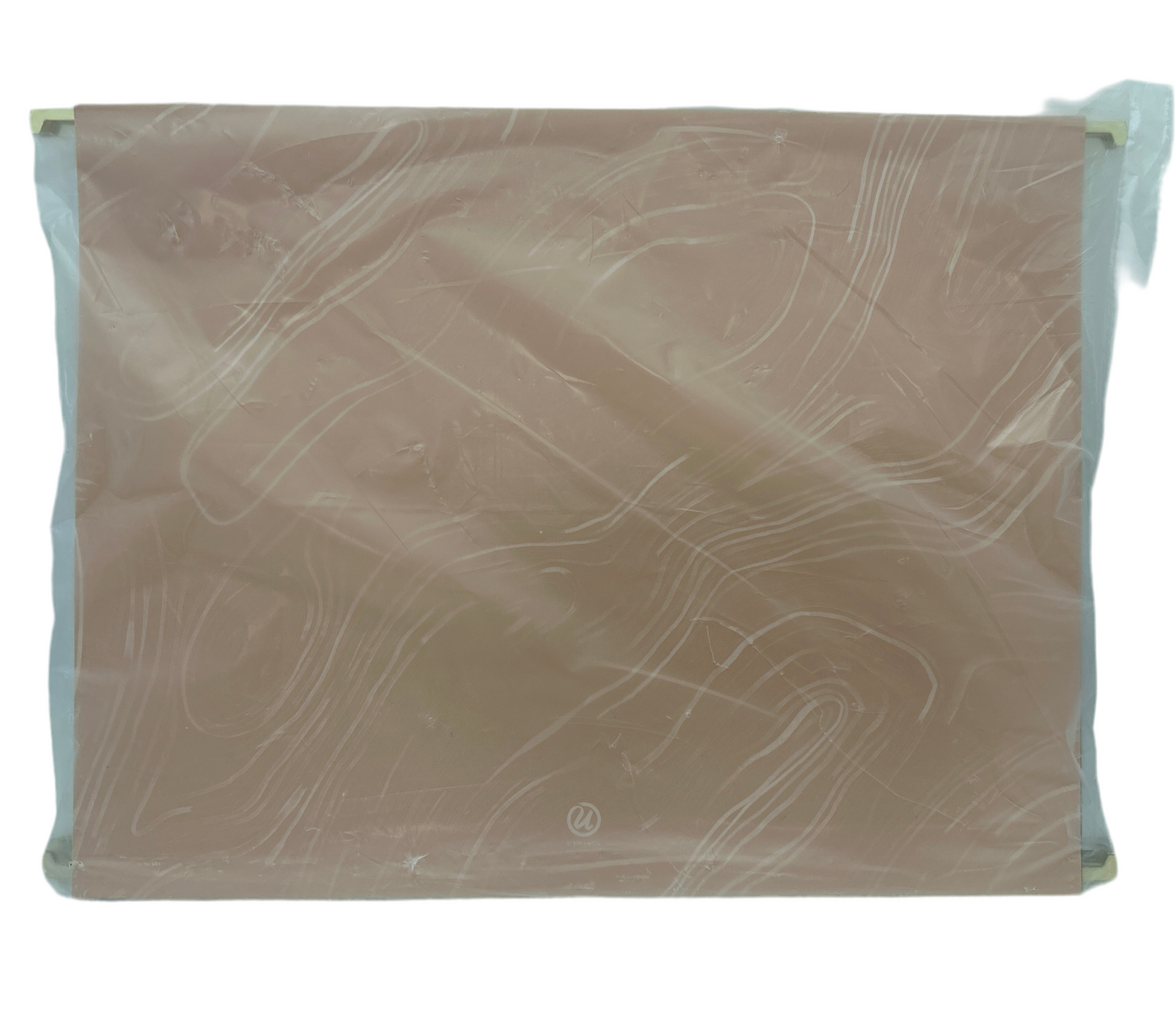 Brown fabric with white abstract patterns on a white background