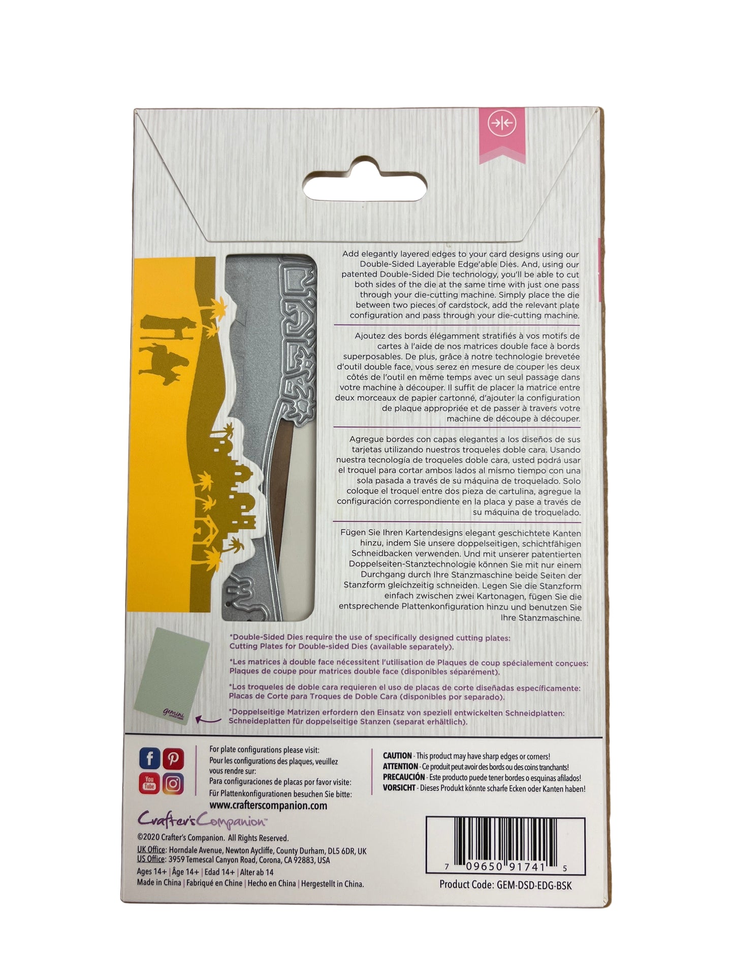Product packaging with a cutout window on a brown background