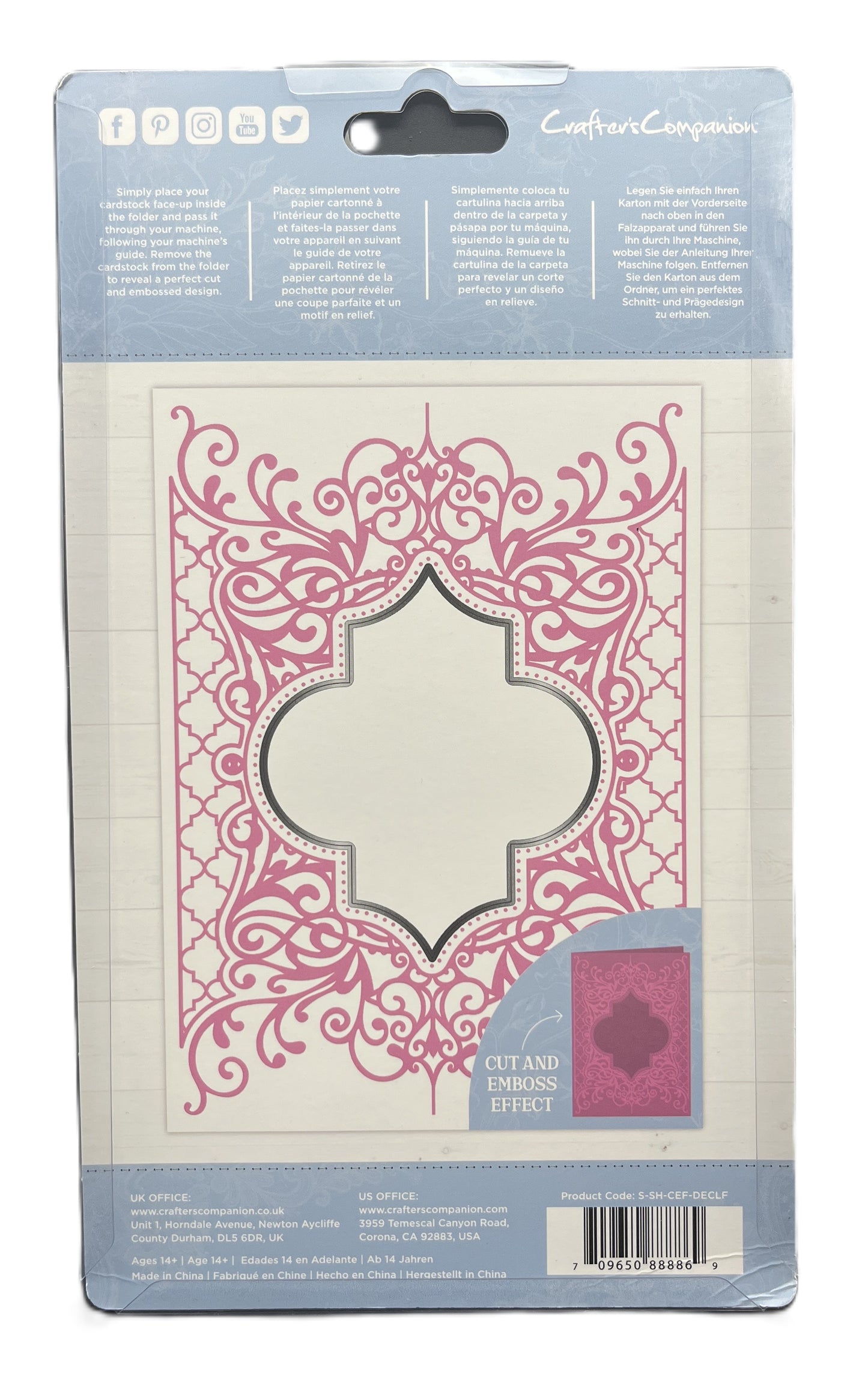 Decorative cutting die set packaging with intricate design on a white background